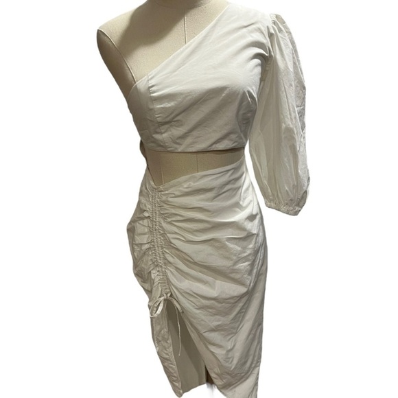 Sau Lee Jolene One Shoulder Cutout Ruched Asymmetrical Poplin Dress Sz XXS - Picture 2 of 15